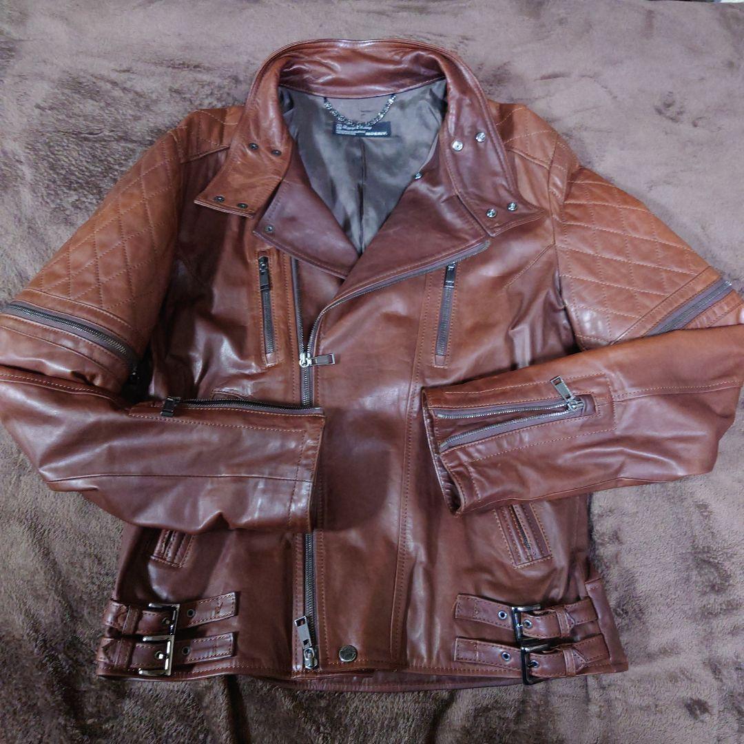 02 DERIV. ブラウンレザーシングルライダースジャケット