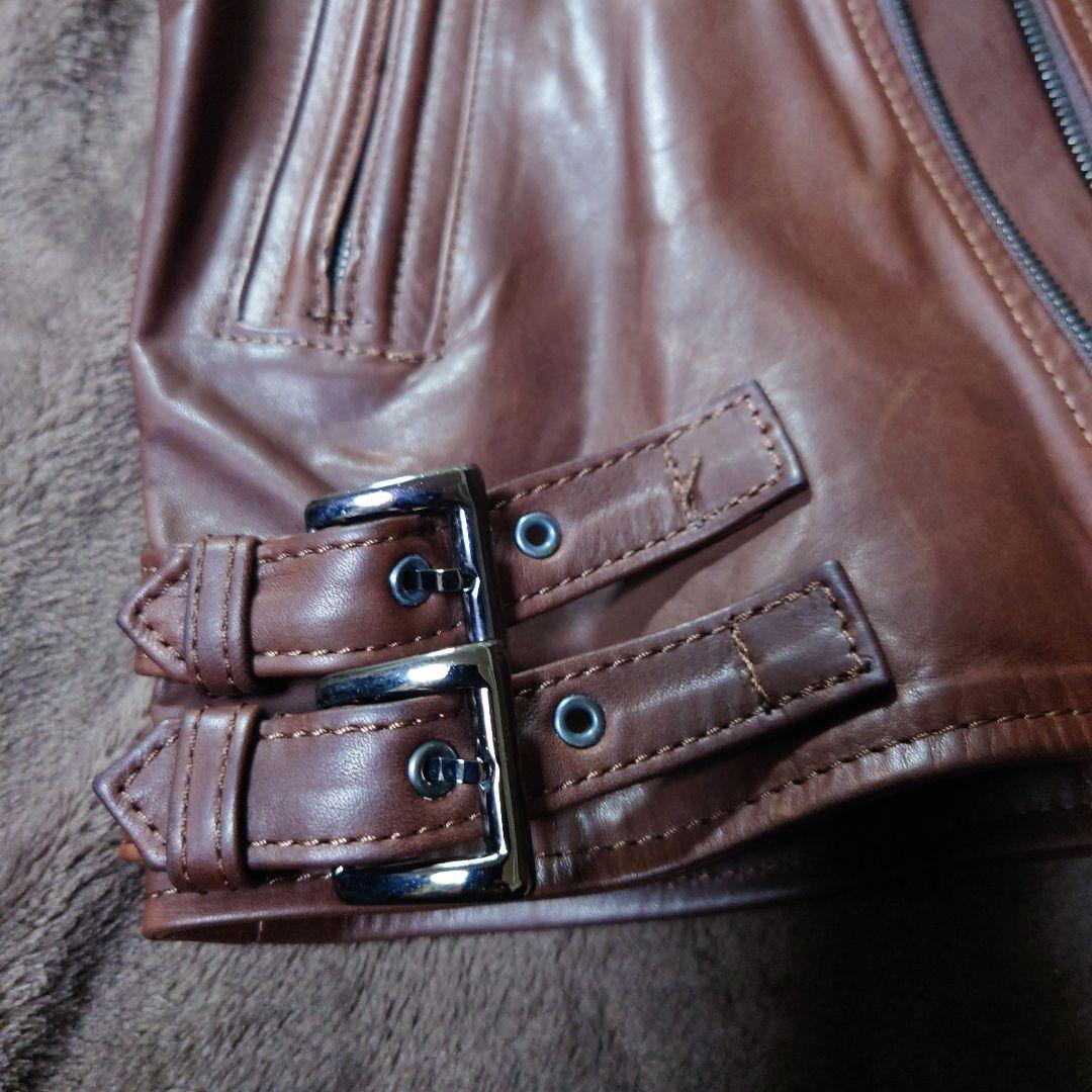 02 DERIV. ブラウンレザーシングルライダースジャケット