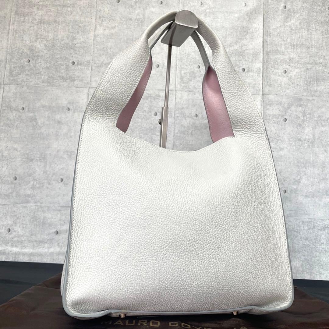 専用品MAURO GOVERNA ライトグレー レザー 肩掛け ハンドバッグ