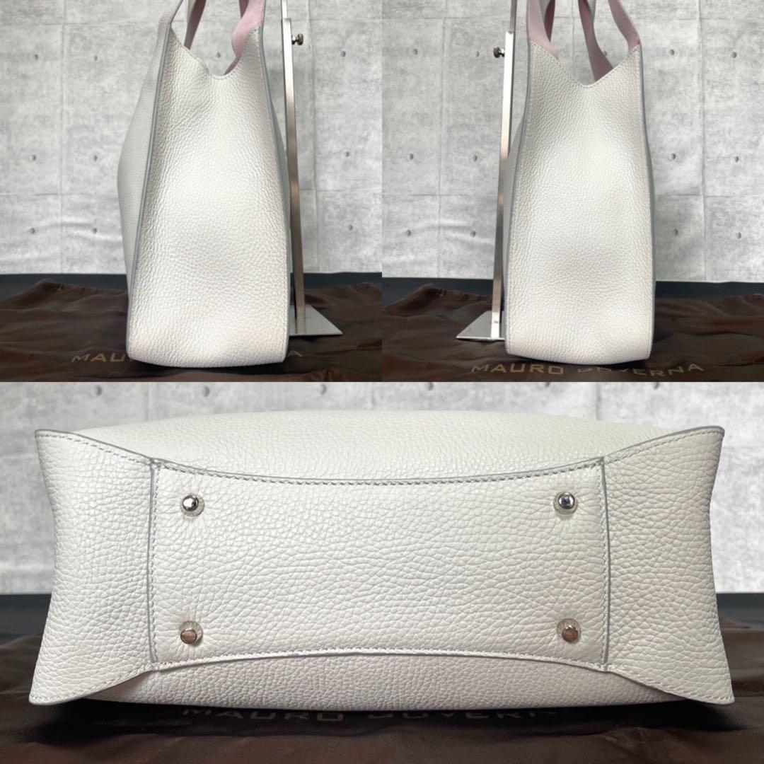 専用品MAURO GOVERNA ライトグレー レザー 肩掛け ハンドバッグ