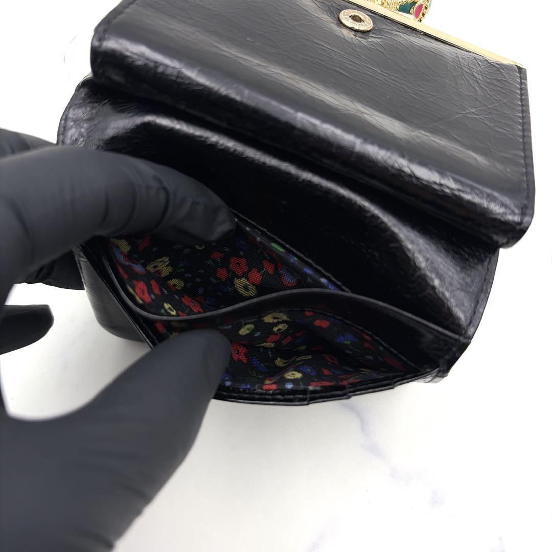 新品タグ付 アナスイ がま口 二つ折り財布 バルーン 黒 本革 希少 雲 星