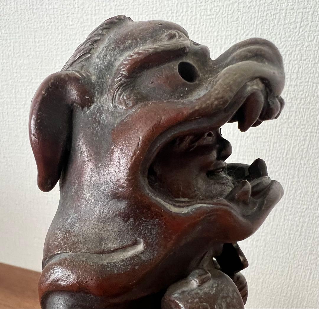 備前焼 獅子舞像置物 江戸末期頃 縁起物 大黒天 収納木箱付き アンティーク