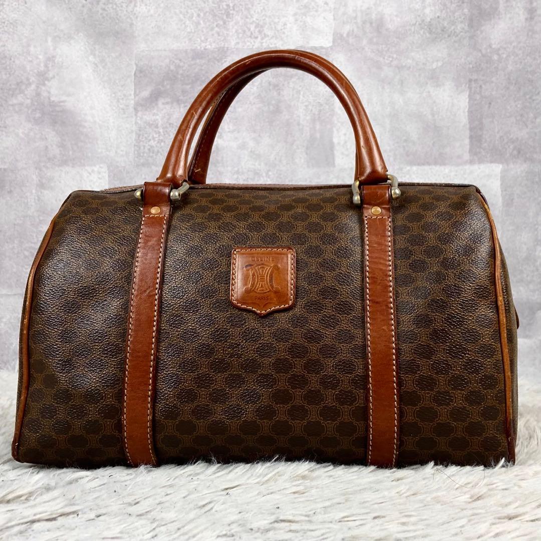 超希少 セリーヌ PVC レザー マカダム ボストンバッグ トリオンフ ブラウン