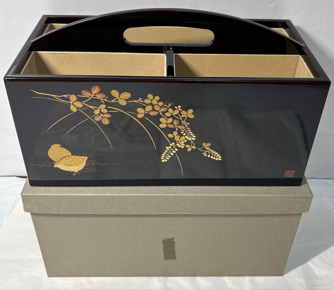 会津漆塗り荻にうずら　 卓上スタンド(折笠漆器店製)