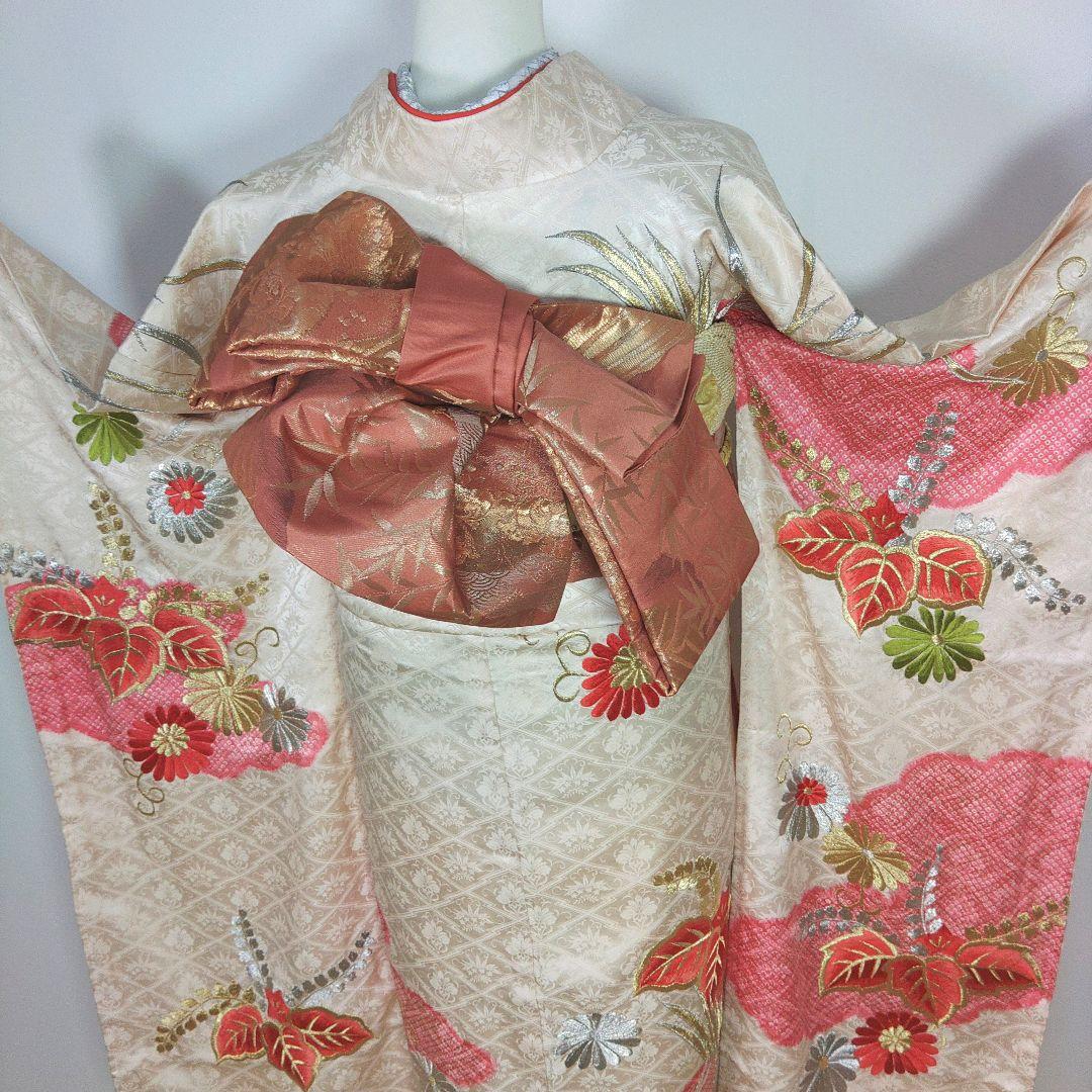 格安！　振袖フルセット　9点　成人式　結婚式　前撮り　白　ピンク　総刺繍　絞り柄