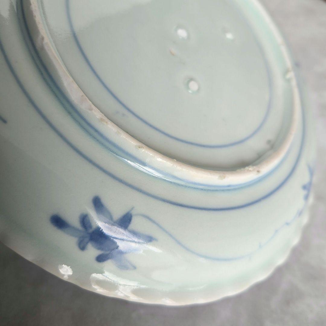 古伊万里　染付　葡萄文　六寸皿　江戸時代　骨董　アンティーク　金継ぎ　有田焼