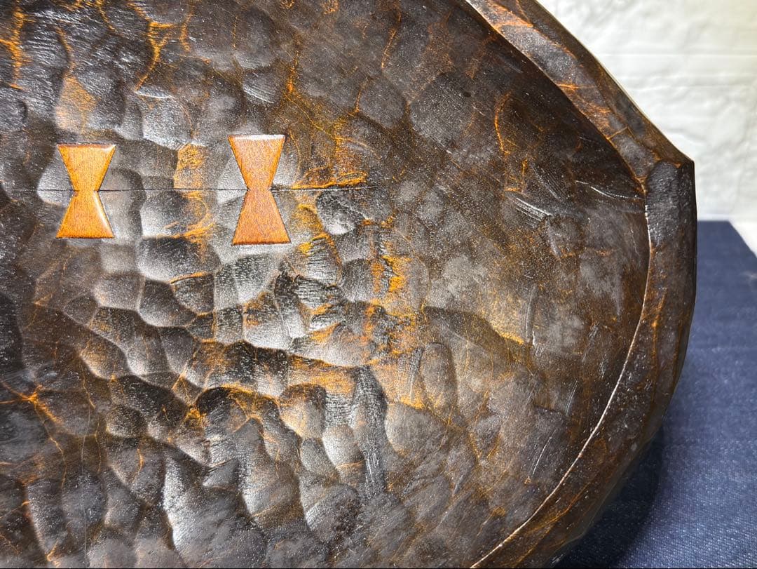 稀少★老松 古材 刳り貫き 楕円盆 煎茶道具 詫び寂 銘入り 33cm 職人技