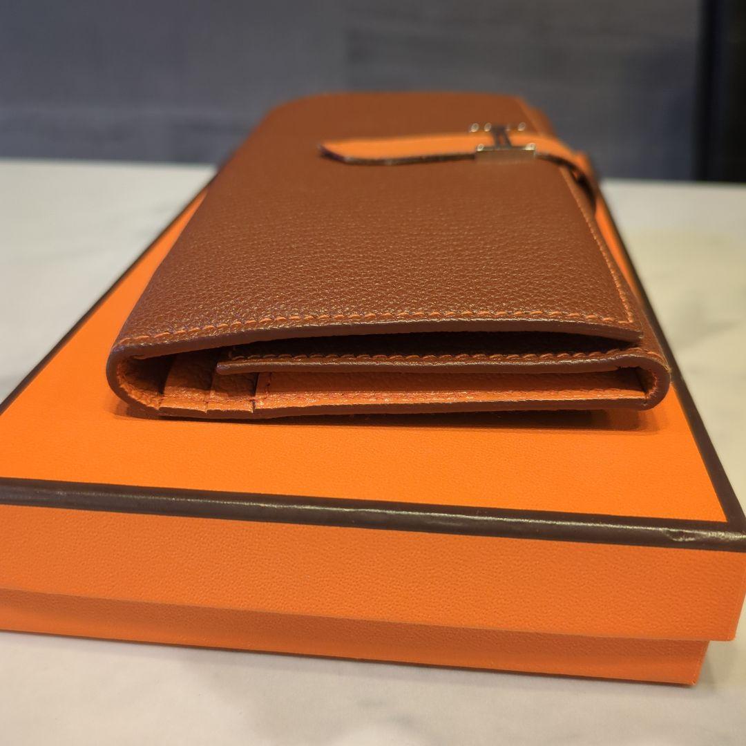 エルメス　ベアン2PLIS オレンジ&ブラウン□M刻印2009 シルバー金具