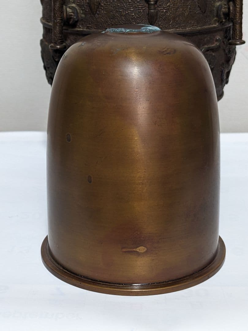 ⭐華道花活け 神獣 双耳亀甲瓔珞文様銅製 大日本文政年整珉鋳 細密鋳金骨董品