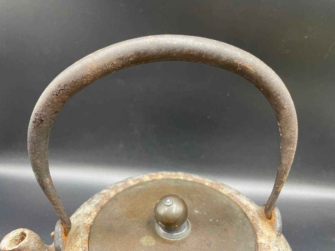 【経年品】雲色銅造 京鉄瓶 象眼 取手象眼 銀象眼 象嵌　岩肌 急須