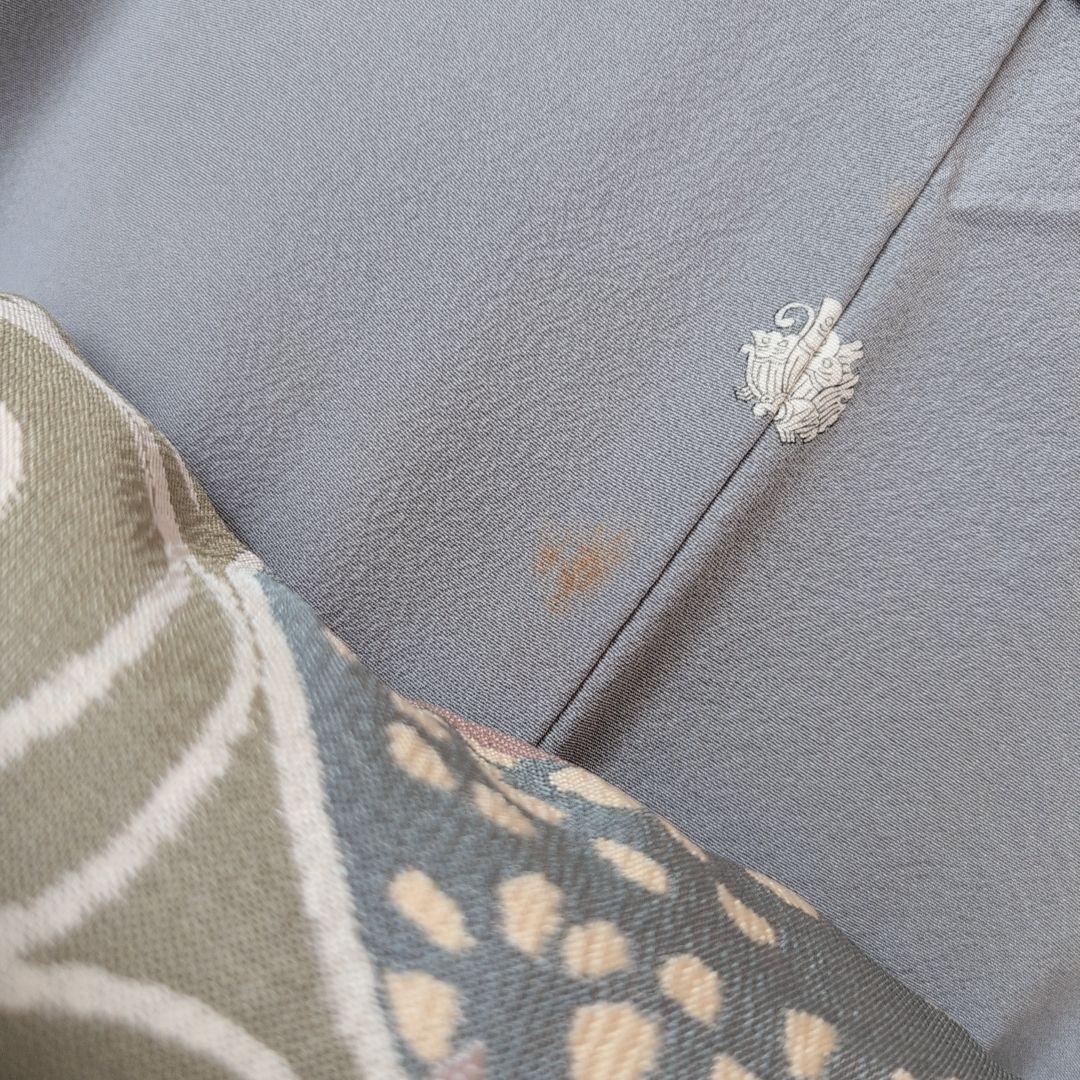 色無地　着物　フルセット　正絹　グレー　帯渦巻き　D2