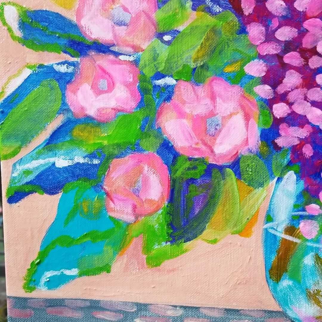 油絵　専用　丸い花瓶に入れたお花