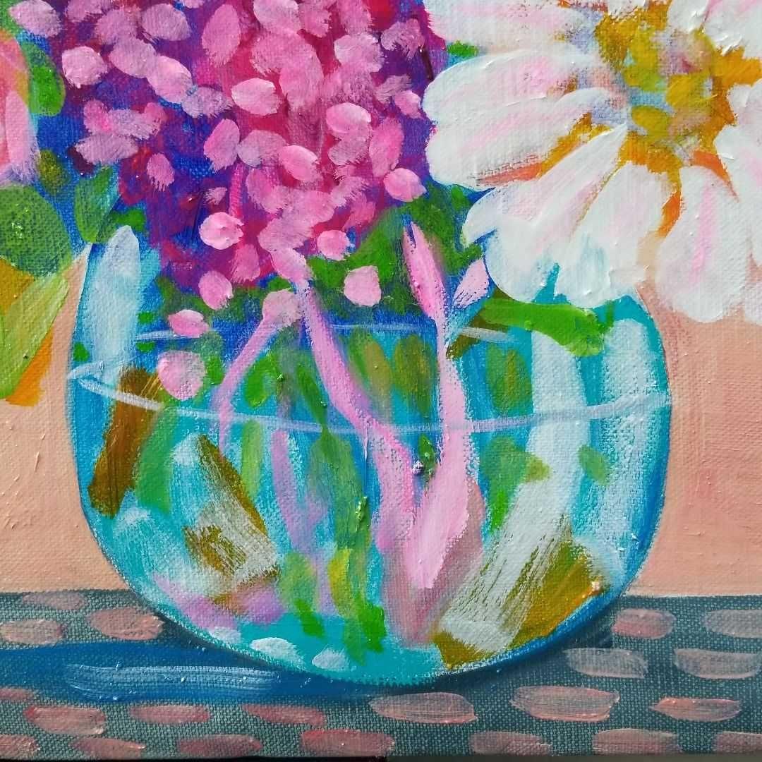 油絵　専用　丸い花瓶に入れたお花