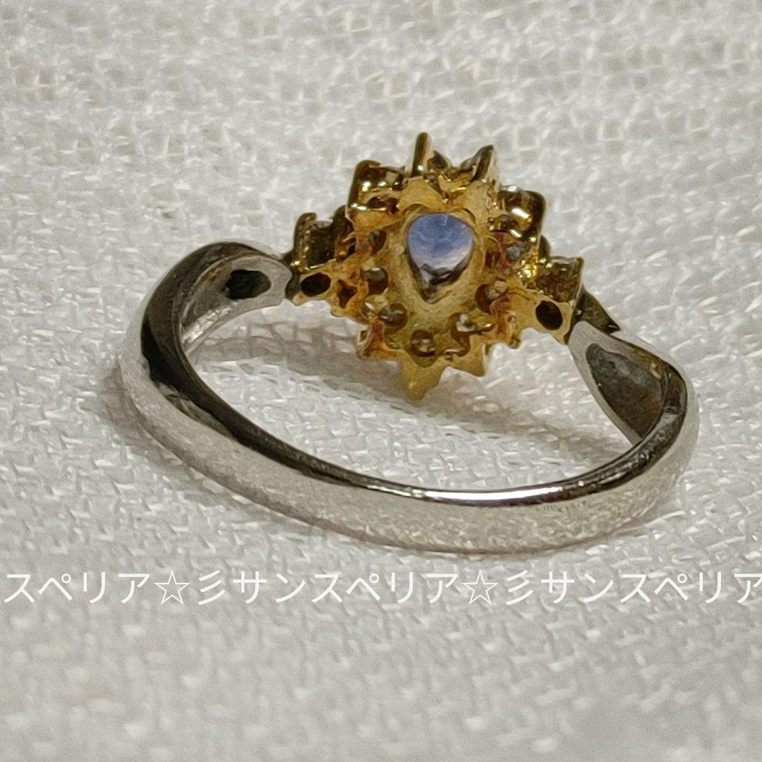 Pt900 &K18 サファイアとダイヤモンドのフラワーリング