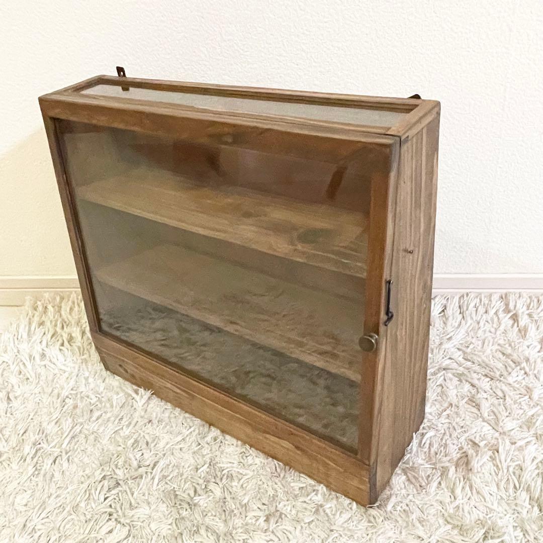 木製 ショーケース　コレクションボックス 飾り棚　アンティーク 透明ガラスラック