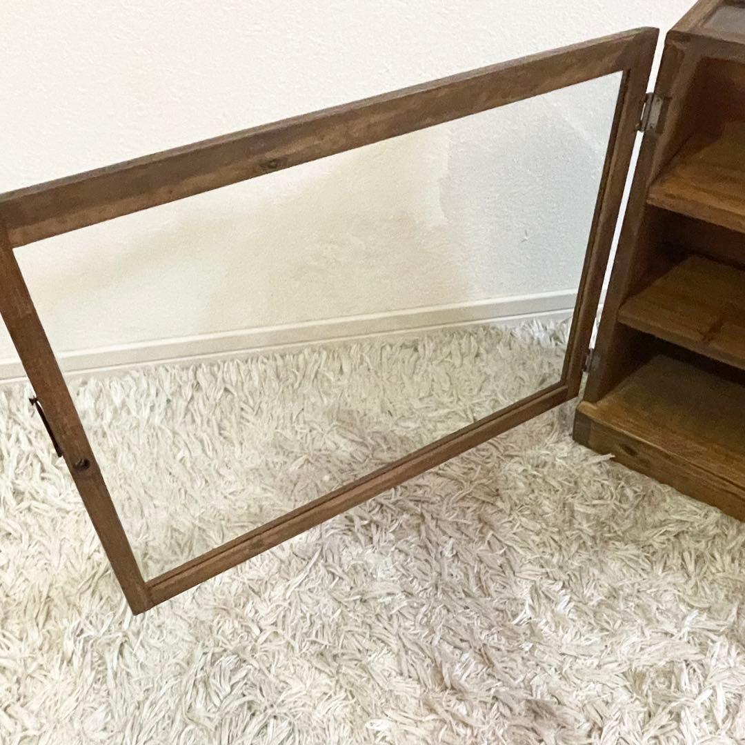 木製 ショーケース　コレクションボックス 飾り棚　アンティーク 透明ガラスラック