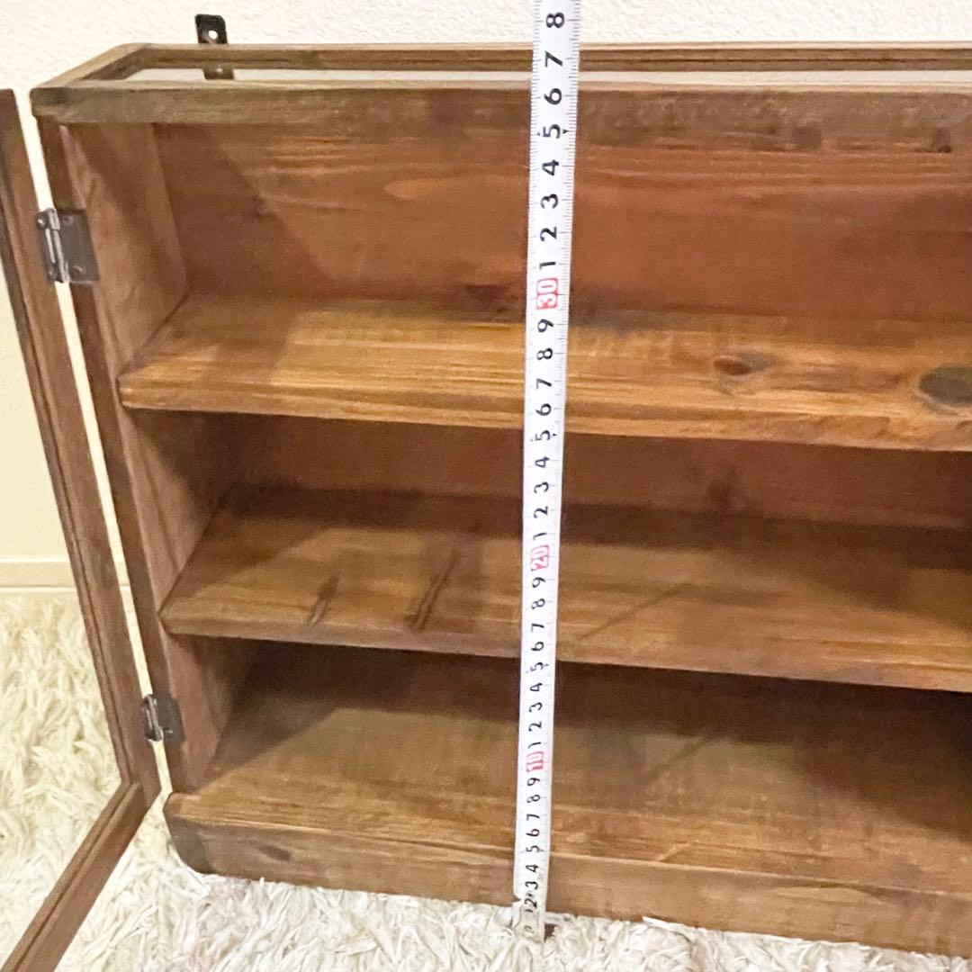 木製 ショーケース　コレクションボックス 飾り棚　アンティーク 透明ガラスラック