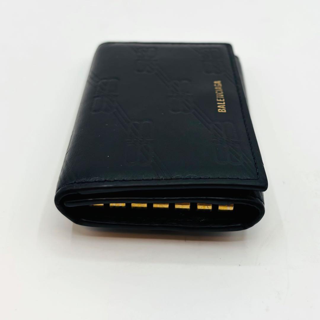【美品】バレンシアガ キーケース 6連 レザー BB柄 ゴールドロゴ ブラック