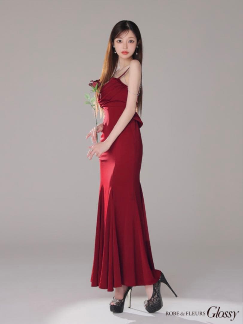 ROBE de FLEURS Glossyサテンバストビジューロングキャバドレス