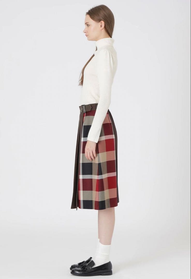 BLUE LABEL　ウールライクツイルパーシャルチェックスカート