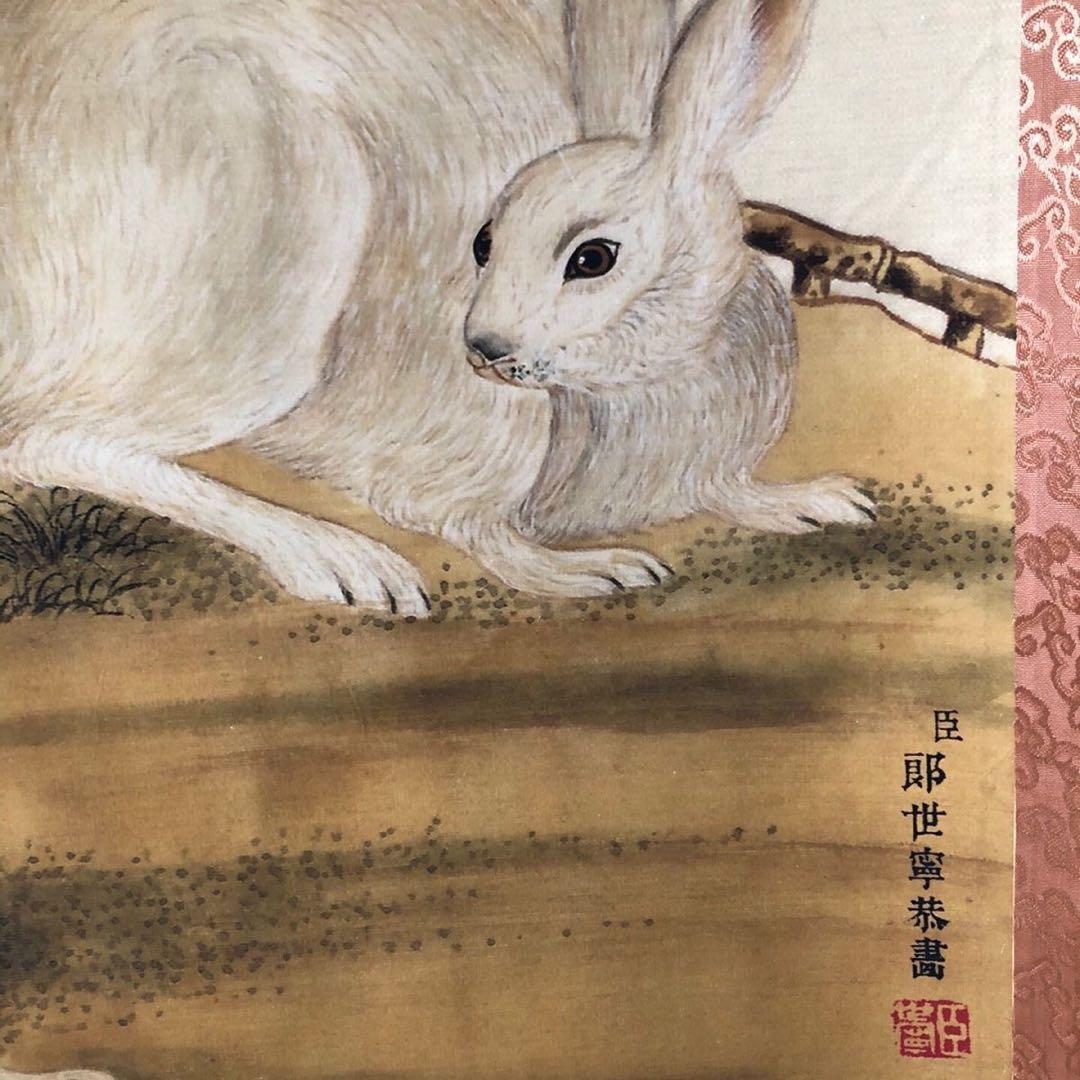 郎世宁 兎図 掛け軸｜三尺中堂｜十二生肖・卯｜表装済み