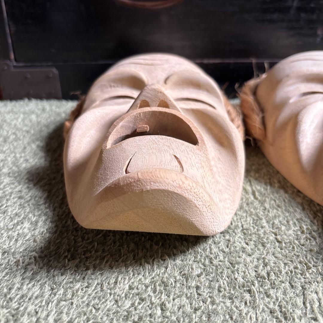 沖縄　八重山　アンガマの面　田場由盛　木製面　沖縄工芸品　お面　盆踊り