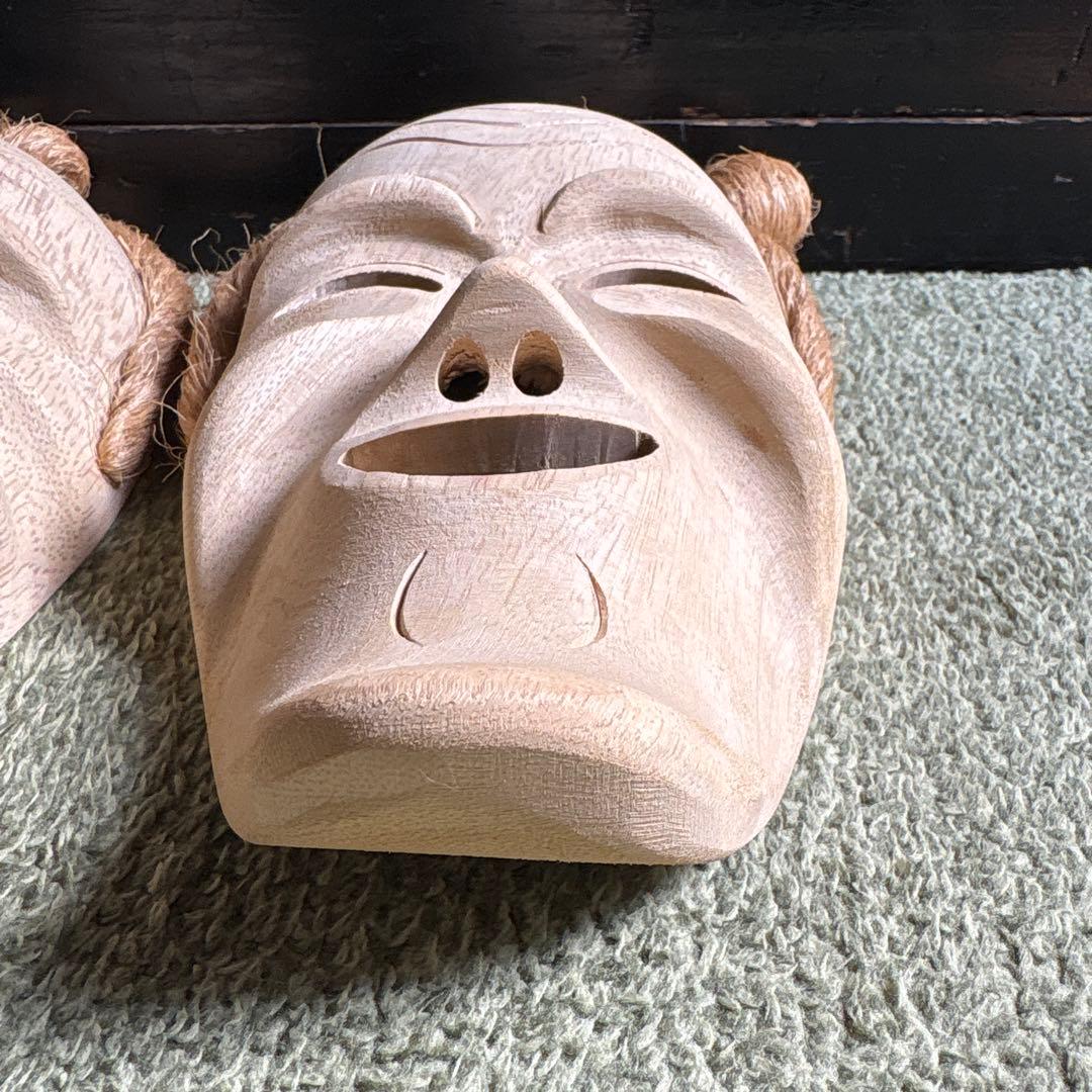 沖縄　八重山　アンガマの面　田場由盛　木製面　沖縄工芸品　お面　盆踊り