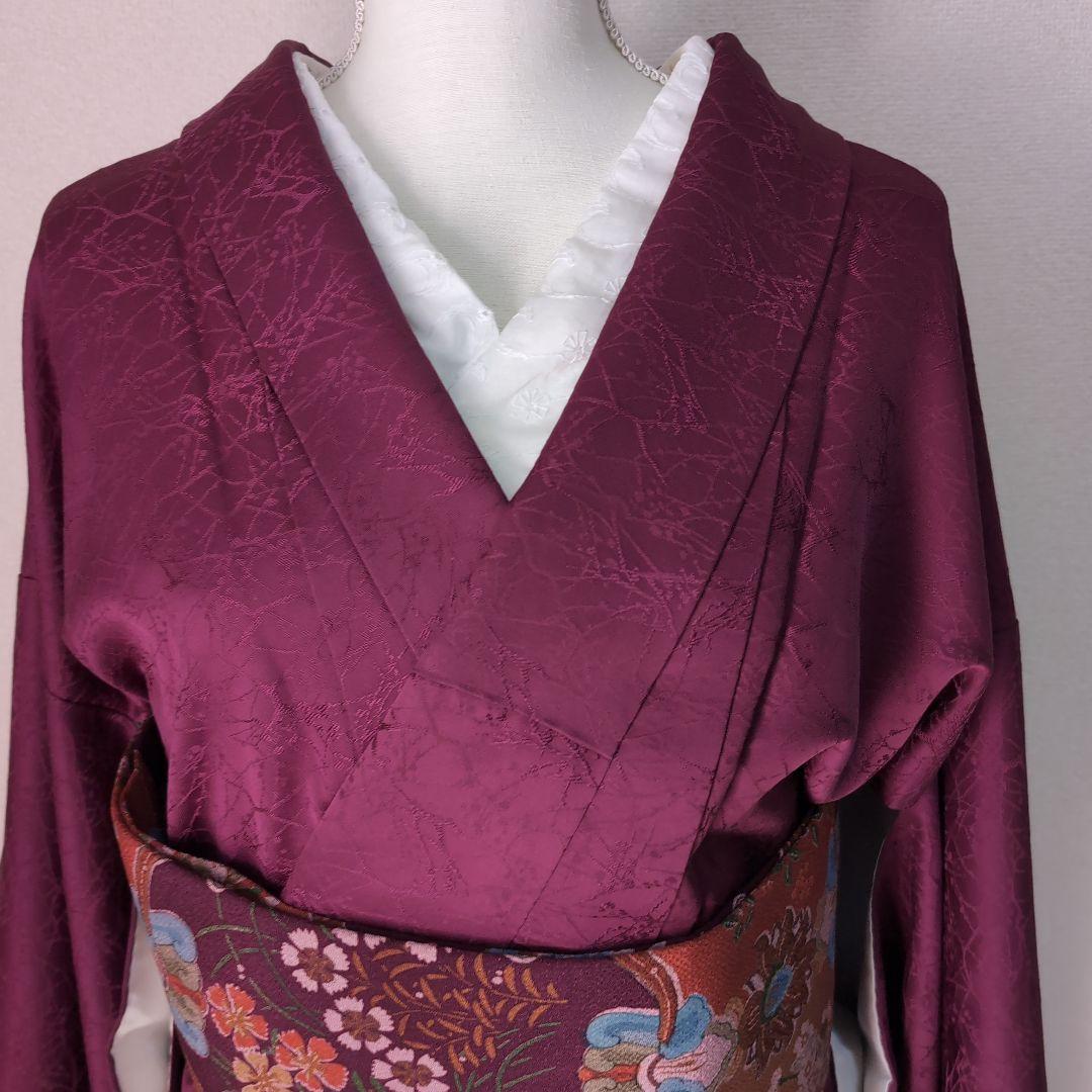 【三花】未使用品　正絹　色無地　袷　一つ紋　着物　リユース