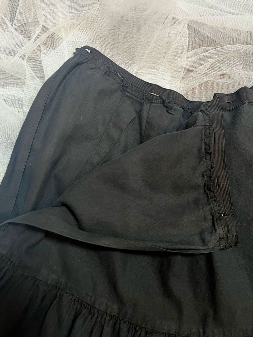 フランス アンティーク コットンレース スカート ペチコート ブラック 後染め