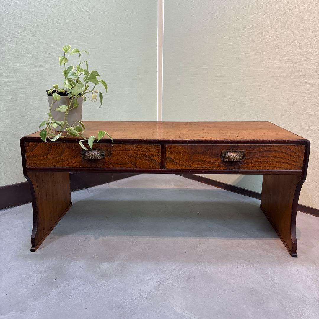 【和モダン】文机　机　テーブル　引き出し二杯　アンティーク　古道具　古家具