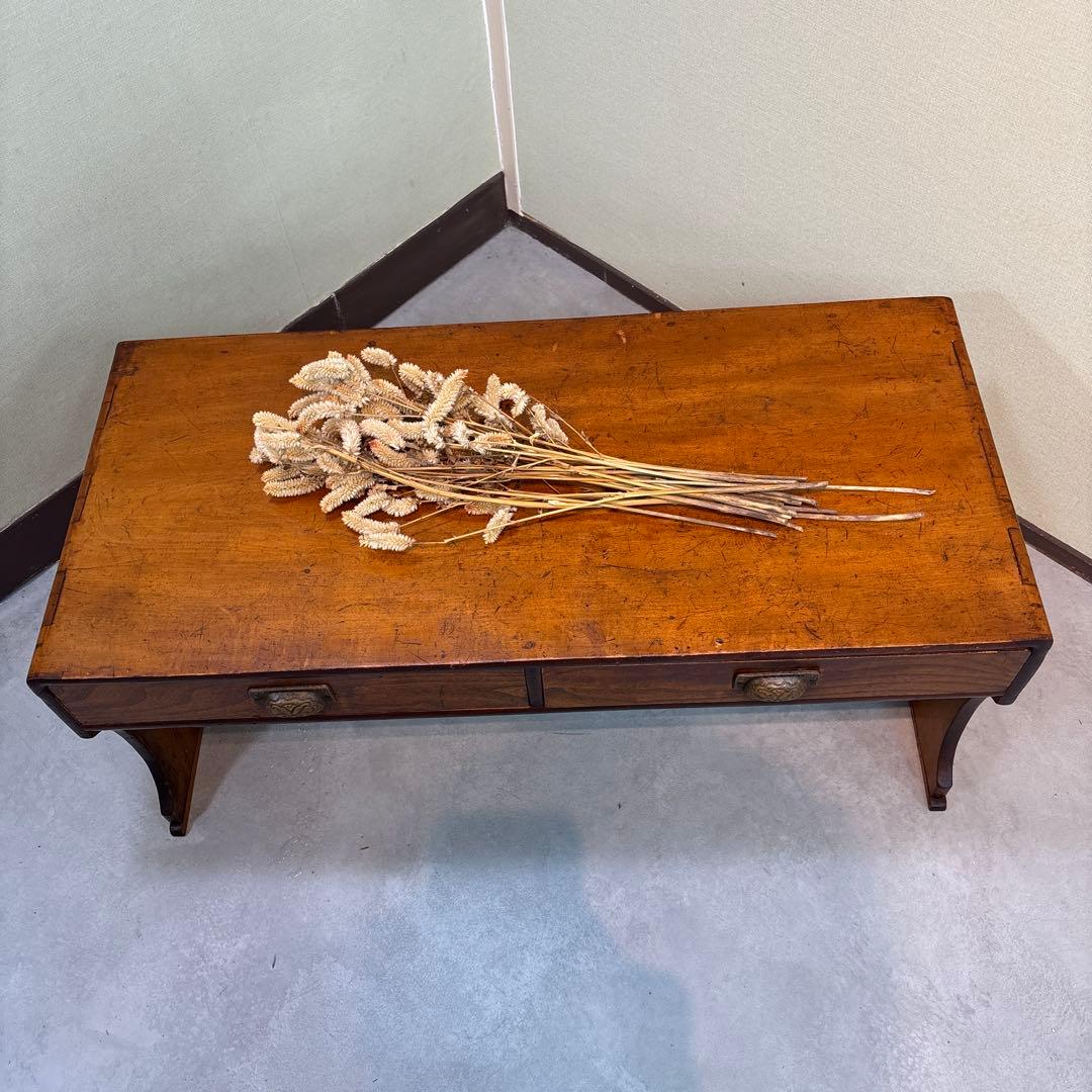 【和モダン】文机　机　テーブル　引き出し二杯　アンティーク　古道具　古家具