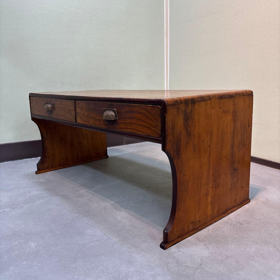 【和モダン】文机　机　テーブル　引き出し二杯　アンティーク　古道具　古家具