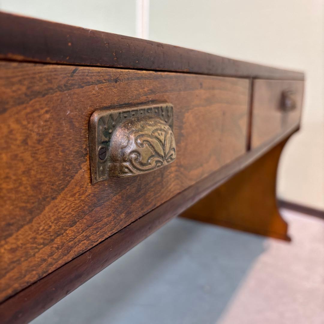 【和モダン】文机　机　テーブル　引き出し二杯　アンティーク　古道具　古家具