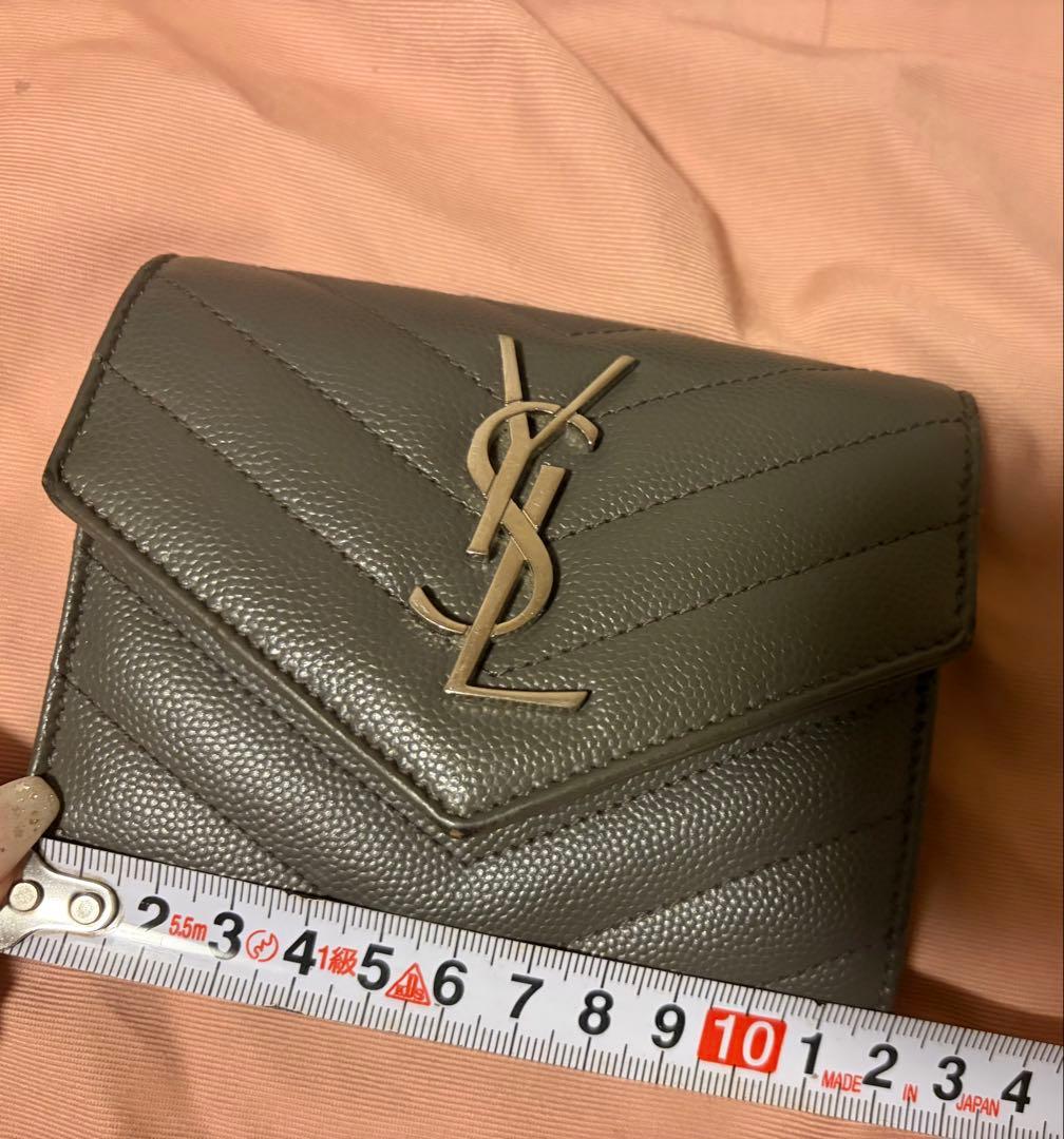 YSL 二つ折り財布 グレー レザー