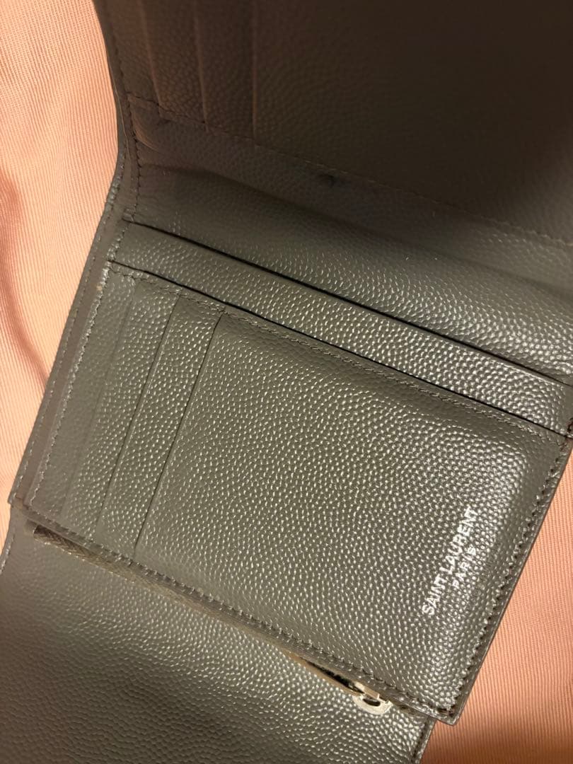 YSL 二つ折り財布 グレー レザー