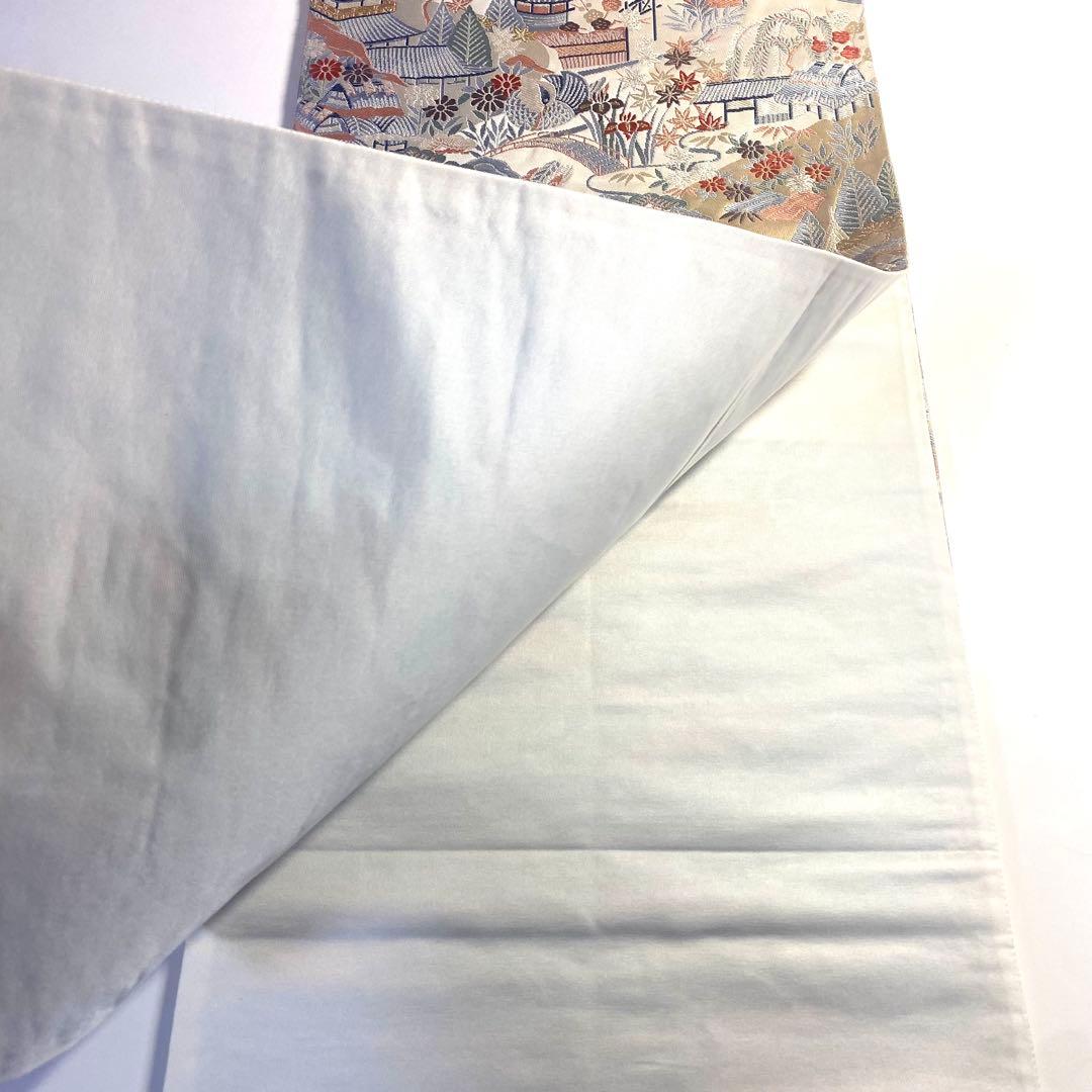 5k524 袋帯　絹　西陣織　まいづる織物　茶辻風景紋　唐織　鴛鴦　花柄　和装