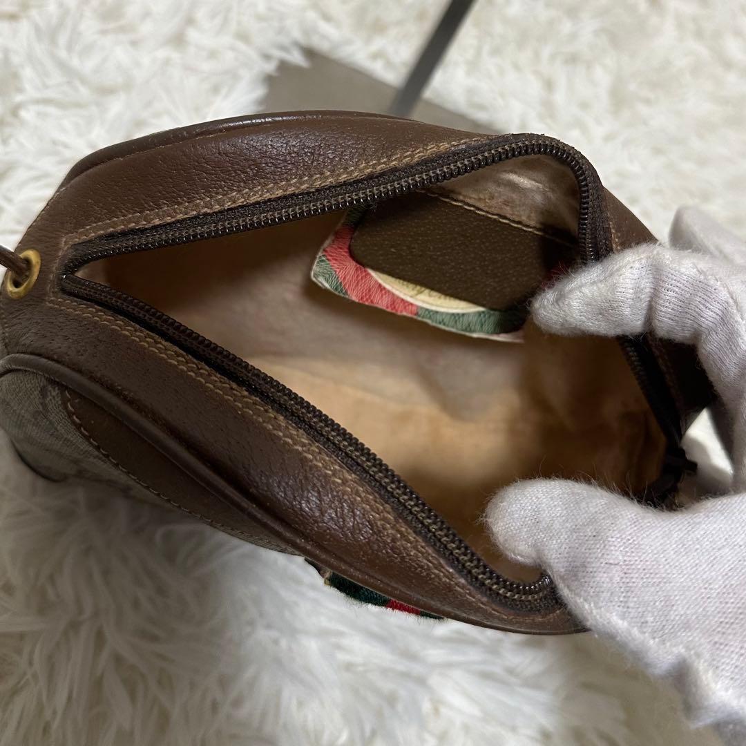 希少 レア オールドグッチ GG レザー ショルダーバッグ シェリーライン ロゴ