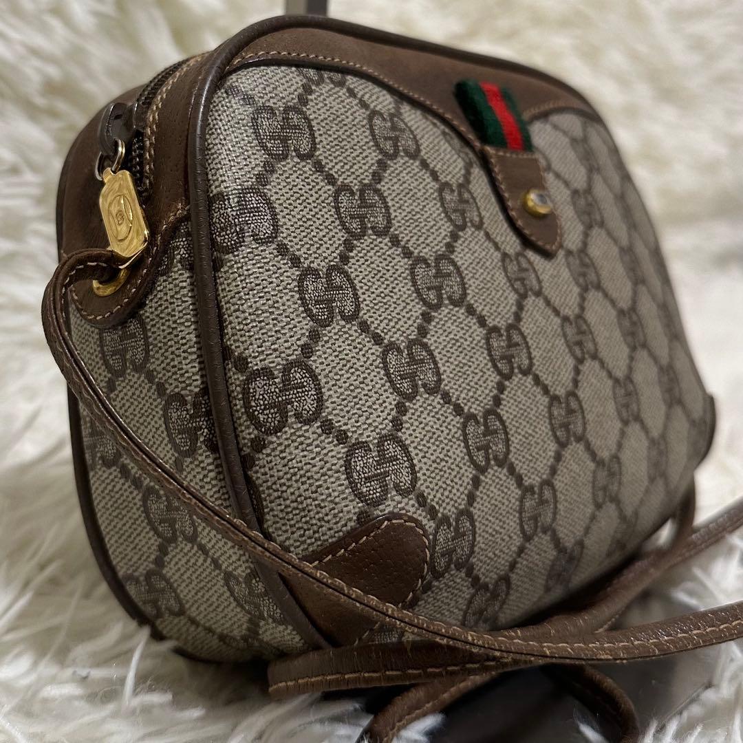 希少 レア オールドグッチ GG レザー ショルダーバッグ シェリーライン ロゴ