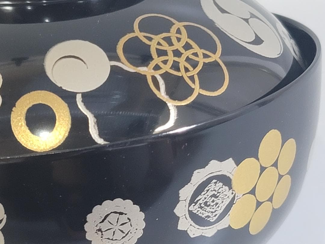 金銀 家紋散 蒔絵 吸物椀 五客 美品 DT339