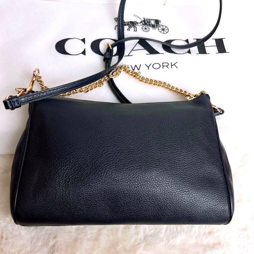 未使用☆COACHコーチ チェーン2wayショルダーバッグ シボ革レザー 紺色
