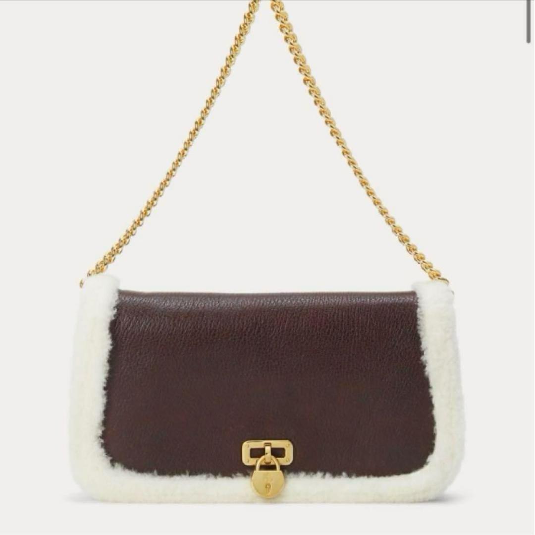 【新品未使用】ローレンラルフローレン　ボア　ショルダーバッグ　本革　チャーム　茶