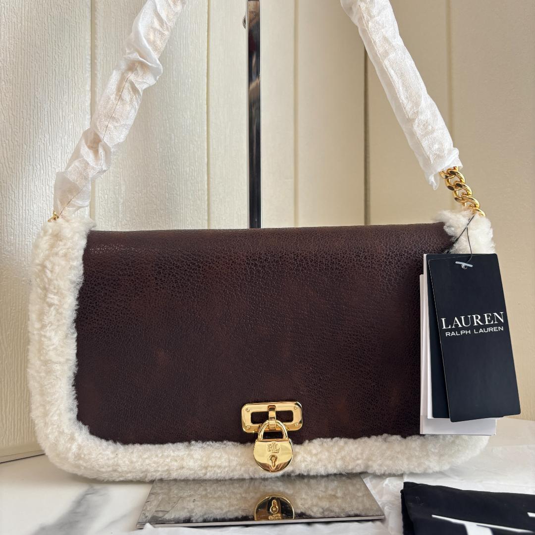 【新品未使用】ローレンラルフローレン　ボア　ショルダーバッグ　本革　チャーム　茶