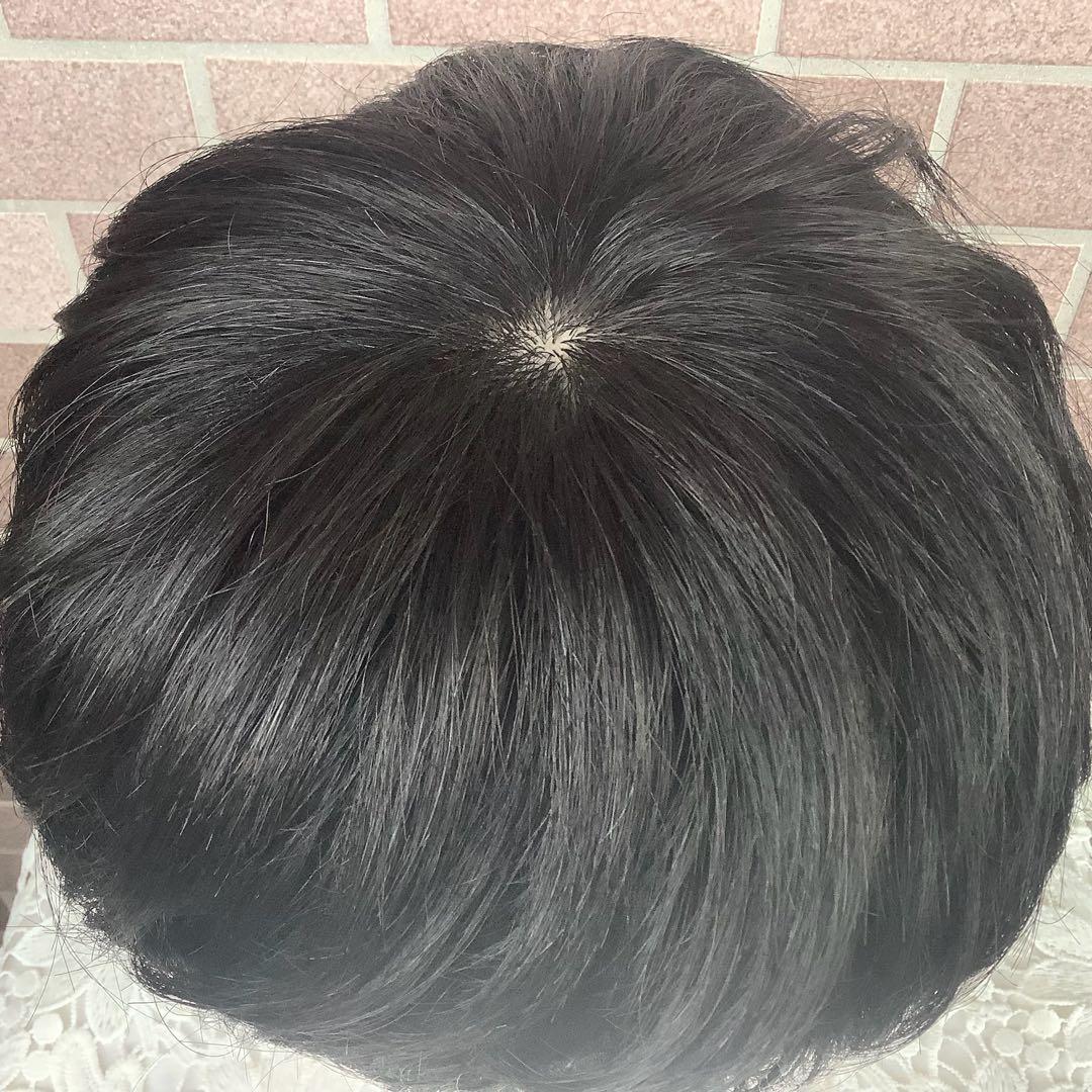 人毛100% 手植えフルウィッグ 医療ウィッグ ショートカール ブラック