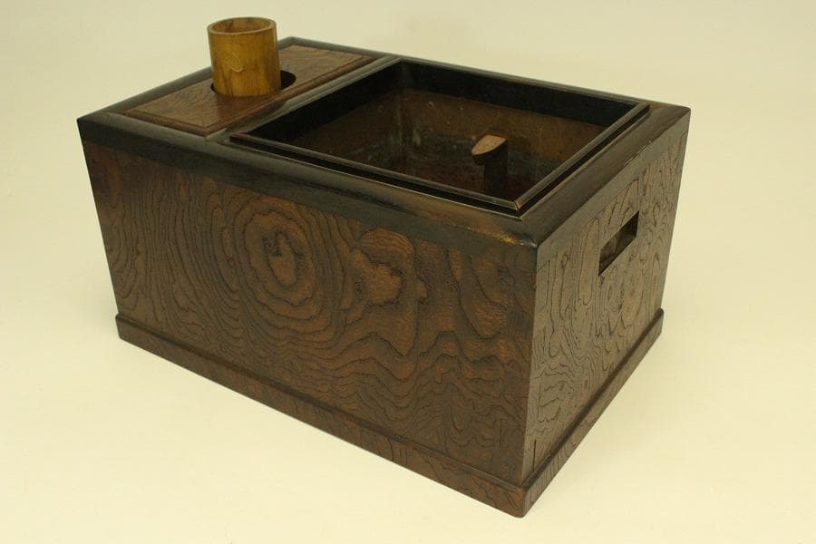 古民具 欅 四方 瓶掛 火鉢 五徳付(ZE447)
