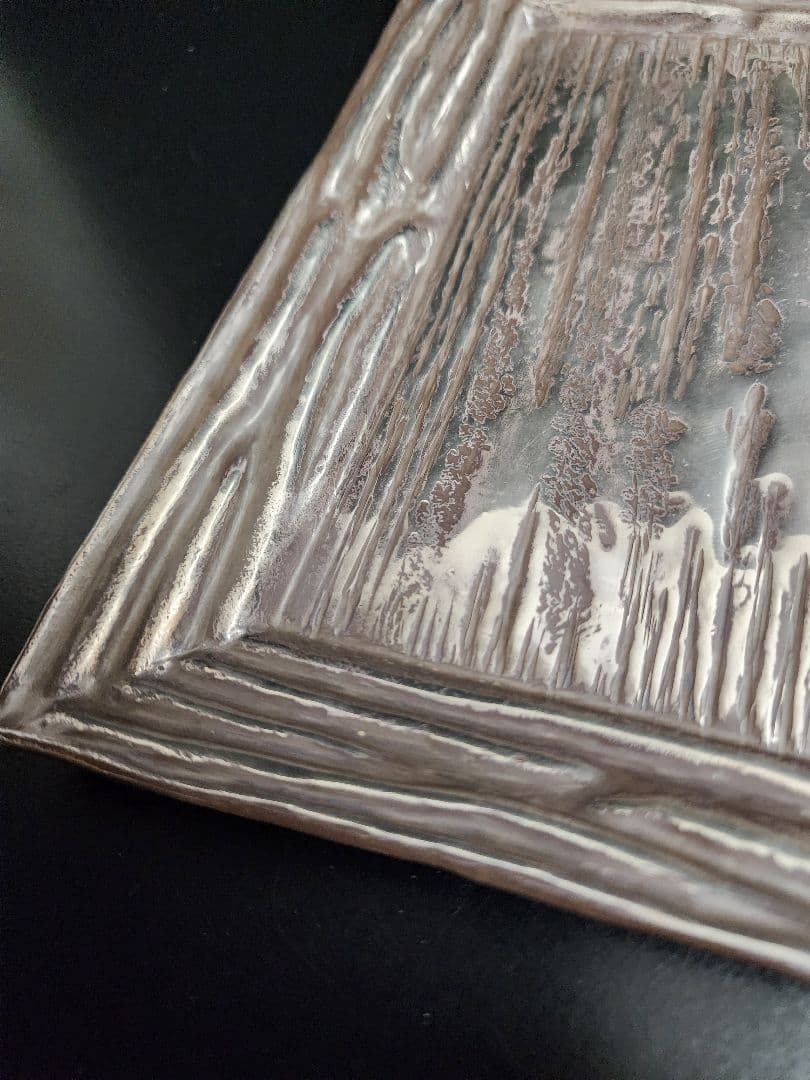 金工師 四世 一ノ瀬宗辰造 南陵 四方盆 共箱 栞 銀製 419.67g 茶道具