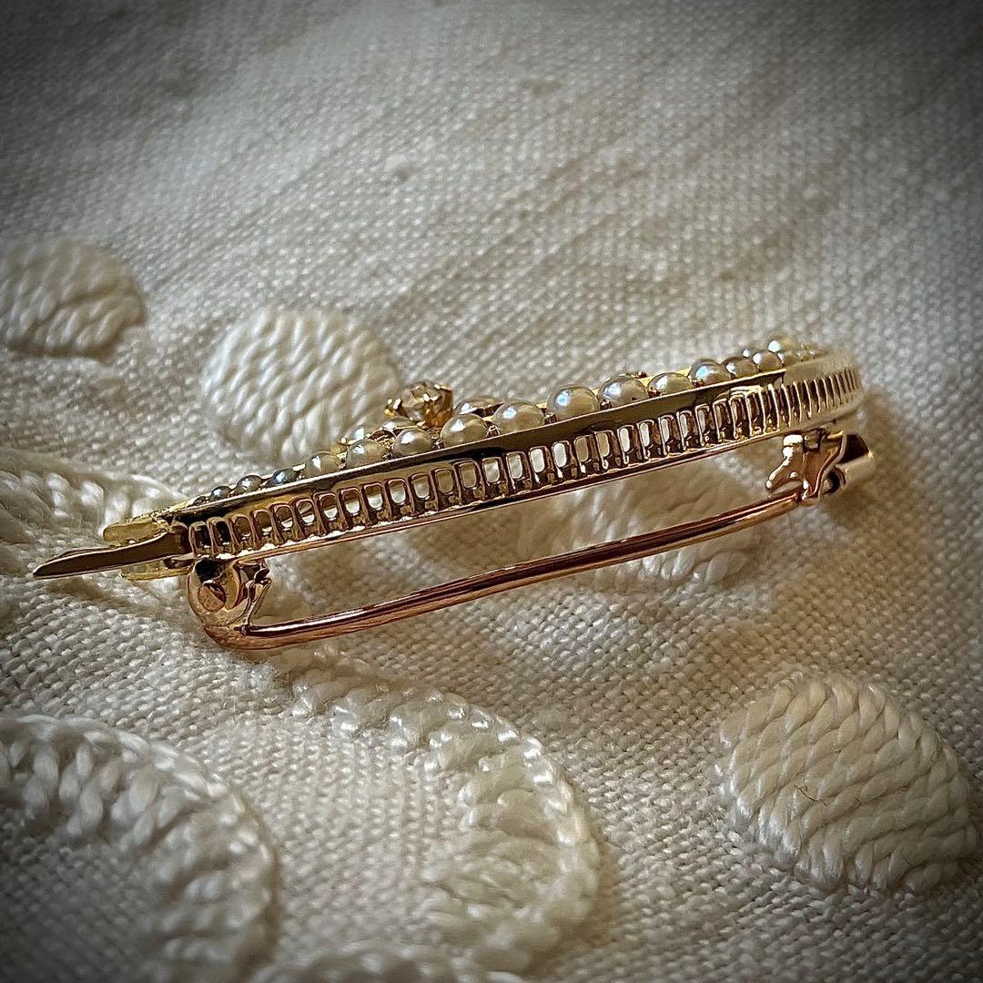 k18 ヴィクトリアン　オールドマインカットダイヤモンド＆シードパール　ブローチ