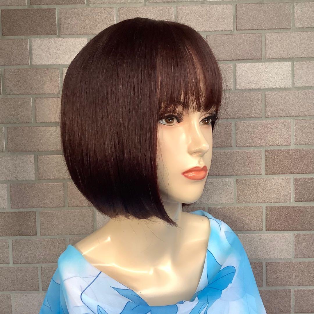 人毛100% 医療用 フルウィッグ ウィッグ ダークブラウンショート ストレート