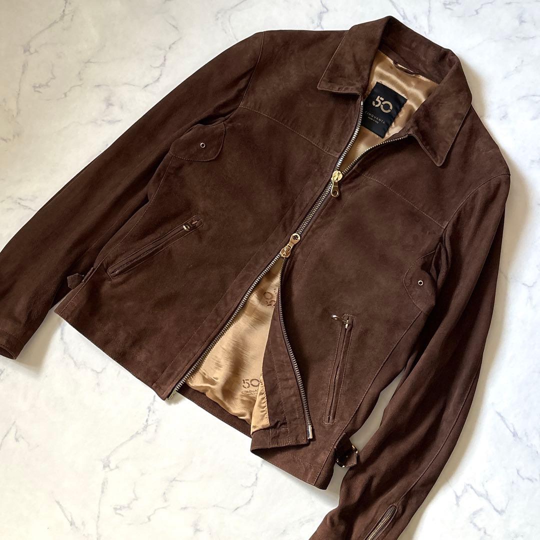 極美品！！【CINQUANTA】シングルライダースジャケット　48 ダブルジップ