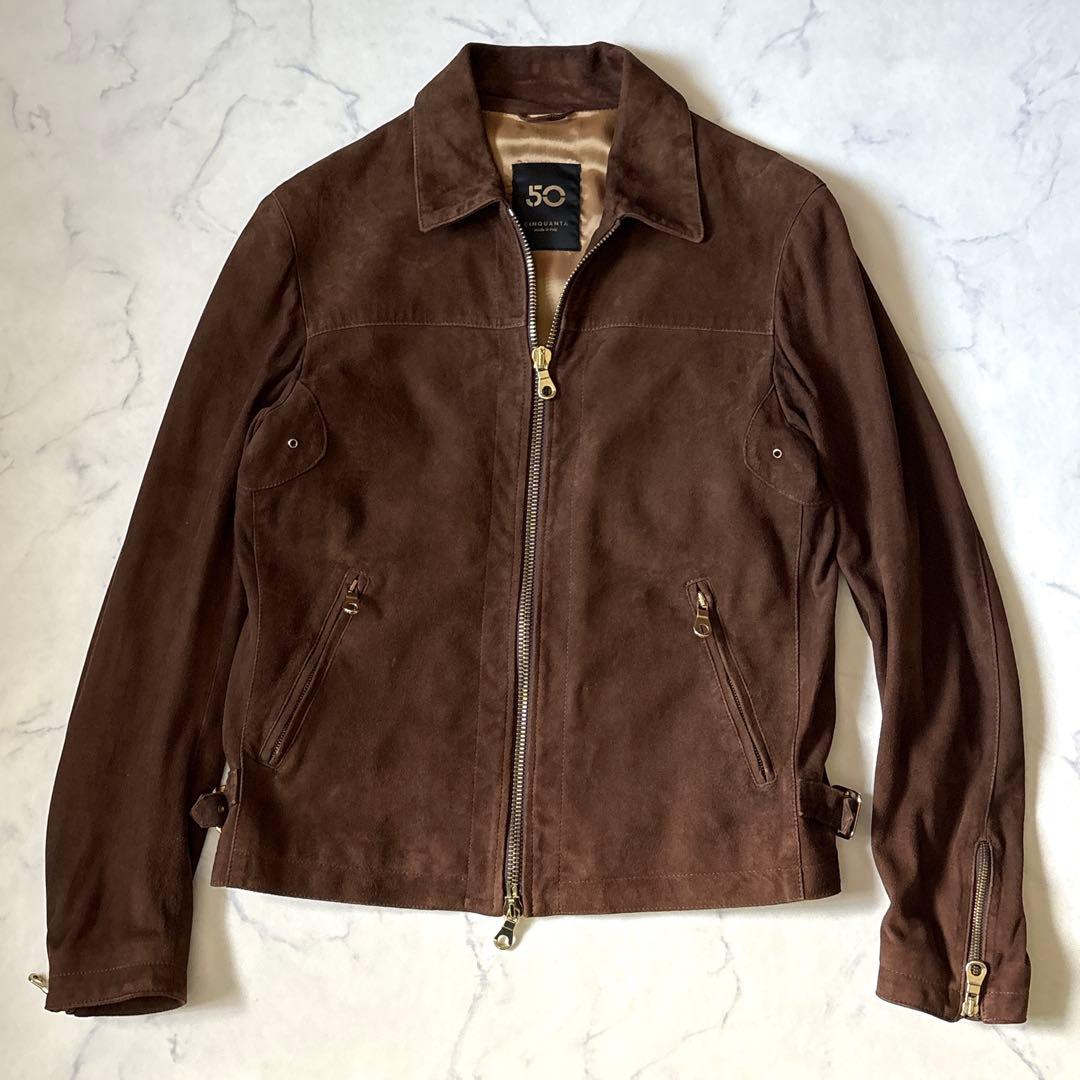 極美品！！【CINQUANTA】シングルライダースジャケット　48 ダブルジップ