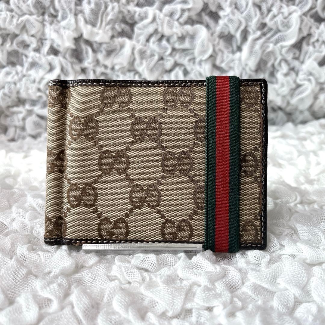 超希少✨美品　GUCCI GGキャンバス 二つ折り財布　マネークリップ　グッチ